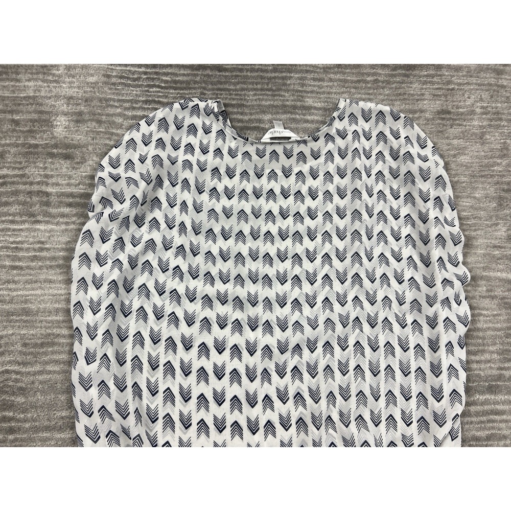 Charming Charlie Blouse Womens S White Navy Chevron Arrow Bubble Hem Cap Sleeve - Picture 8 of 9